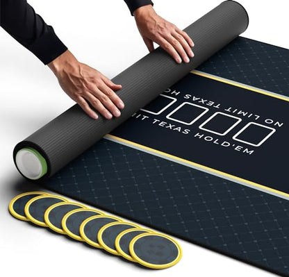 Newverest Poker Table Top 70" x 35", Texas Hold'em Poker Mat for Home Game Nights Up to 10 Players, Casino| Poker Topper Cloth for Tables in Zipper Storage Bag with 8 Coasters in Poker Gift-Ready Box - color: Black