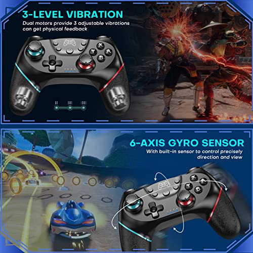 Diswoe Switch Controller, Wireless Pro Controller for Switch 2/Switch/Switch Lite/Switch OLED, Switch Remote Gamepad with Joystick, Adjustable Turbo Vibration with Programmable Function - color: Black+BF