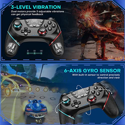 Diswoe Switch Controller, Wireless Pro Controller for Switch 2/Switch/Switch Lite/Switch OLED, Switch Remote Gamepad with Joystick, Adjustable Turbo Vibration with Programmable Function - color: Black+BF