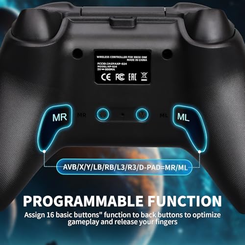 vaomon Wireless Controller Compatible With Xbox One, Xbox Series X/S, Xbox One X/S, PC, With RGB LED Light, Mappable Buttons, 3.5mm Headphone Jack, With 2.4GHZ Wireless Adapter Gamepad Dark Black