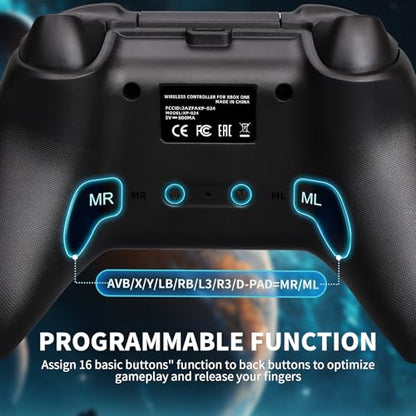 vaomon Wireless Controller Compatible With Xbox One, Xbox Series X/S, Xbox One X/S, PC, With RGB LED Light, Mappable Buttons, 3.5mm Headphone Jack, With 2.4GHZ Wireless Adapter Gamepad Dark Black