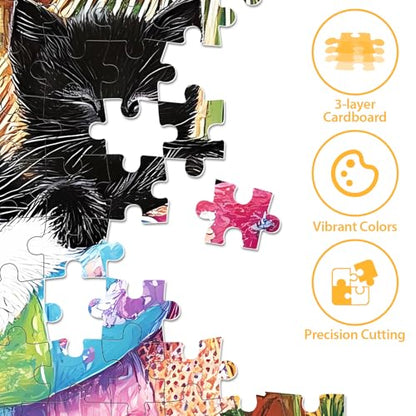 300 Piece Puzzle for Adults, Cat Birds Flower Puzzle for Adults Kids Seniors, Large Piece Animals Puzzles for Kids Ages 8-10 10-12, Challenging Puzzles Perfect for Game Nights, 20.5 * 15 in - style: Cats