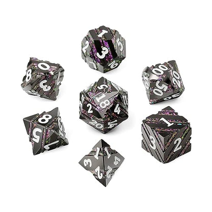 Stripe Metal DND Dice,DNDND Metallic Stripes Dice with Gift Metal Box for Dungeons and Dragons D&D (Purple Stripes) - color: Stripe Purple