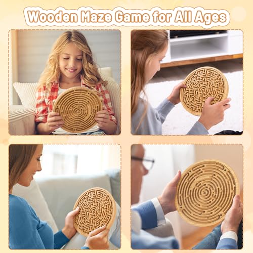 Wooden Labyrinth Board Game with Two Versions of Upgraded Circular Marble Maze with Two-Sided Design, 2-in-1 Puzzle Maze with Two Metal Balls, Brain Teaser Game for Children, Teenagers, and Adult - color: 2 in 1