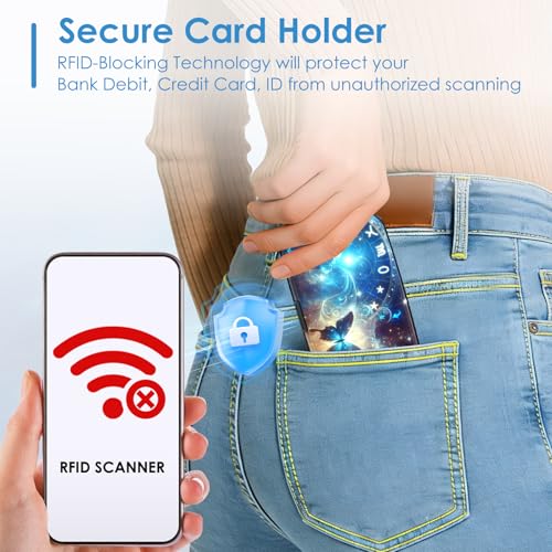 RFID Blocking Credit Card Protector, Blue Butterfly Aluminum ID Case Hard Shell Business Card Holders Metal Wallet for Men or Women - color: Starry Sky Blue Butterfly