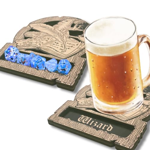 Dungeons and Dragons Dice Tray Coaster - DND Accessories - D&D Game Room Decor - Cute Wood Drink Coasters - Dungeons and Dragons Starter Set Gift - DND Miniatures Dice Tower - Set of 1 Wizard Class - color: Wizard