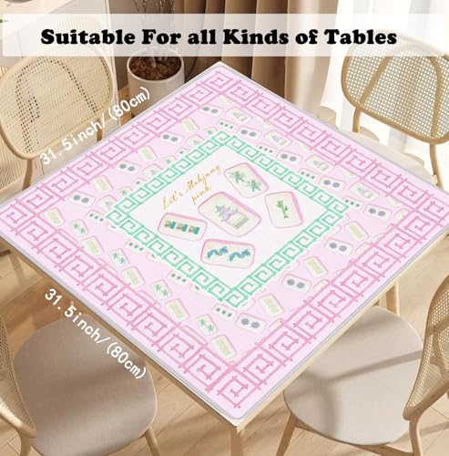 Pink Chinoiserie Mahjong Mat 31.5" x 31.5", Grandmillennial Pastel Pink Non-Slip Noise Reduction Mahjong Table Cover Accessories and Supplies for Dominoes Poker Card Board and Tile Games Gifts - color: Pink Chinoiserie