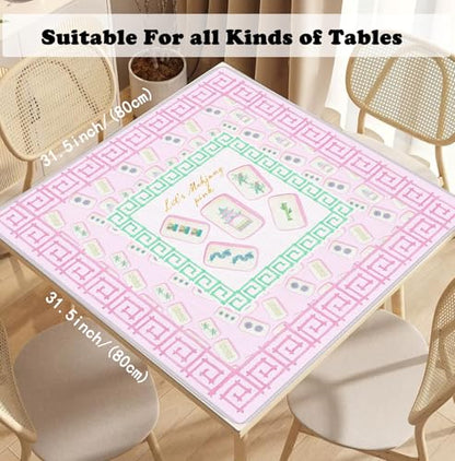 Pink Chinoiserie Mahjong Mat 31.5" x 31.5", Grandmillennial Pastel Pink Non-Slip Noise Reduction Mahjong Table Cover Accessories and Supplies for Dominoes Poker Card Board and Tile Games Gifts - color: Pink Chinoiserie
