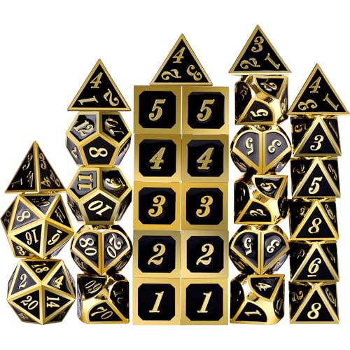 Extended Metal Dice RPG Set | 31 Piece Polyhedral Dice for DND5E Tabletop Role Playing Adventure Games (Black Gold) - color: Black Gold