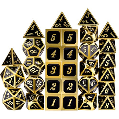 Extended Metal Dice RPG Set | 31 Piece Polyhedral Dice for DND5E Tabletop Role Playing Adventure Games (Black Gold) - color: Black Gold