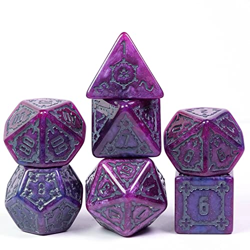 cusdie 7 Pcs 25mm Giant DND Dice with Dragon Eye Dice Bag, Polyhedral Dice Set, D&D Dice for Pathfinder RPG(Purple/Blue) - color: Purple/Blue