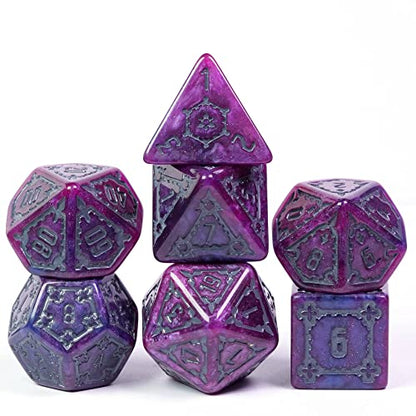 cusdie 7 Pcs 25mm Giant DND Dice with Dragon Eye Dice Bag, Polyhedral Dice Set, D&D Dice for Pathfinder RPG(Purple/Blue) - color: Purple/Blue