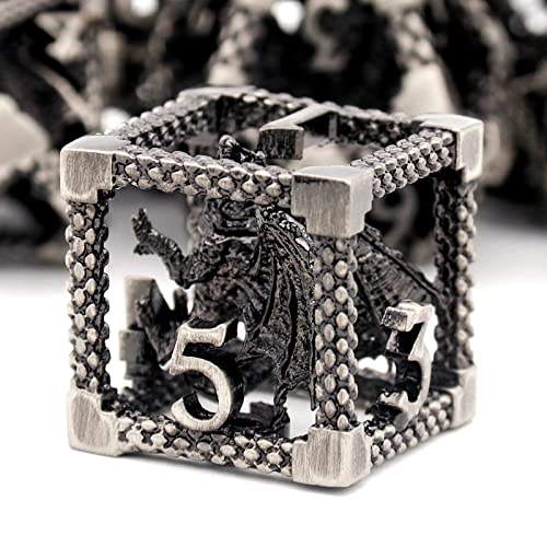 D&D Metal Hollow Dragon Dice Set,Premium 3D Polyhedral Dice for Tabletop RPGs & D&D Collectors for Tabletop RPG Lovers(3D Sliver) - color: 3d-sliver