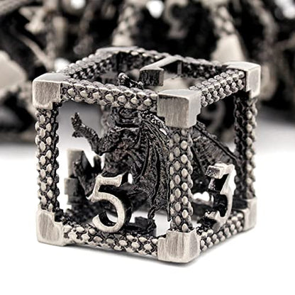 D&D Metal Hollow Dragon Dice Set,Premium 3D Polyhedral Dice for Tabletop RPGs & D&D Collectors for Tabletop RPG Lovers(3D Sliver) - color: 3d-sliver