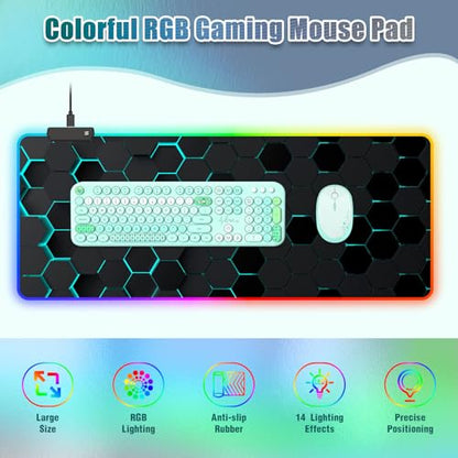RGB Mousepad Led Mouse Pad Desk Mat I 31.5 x 11.8 Inch Large Mouse Pad I XL Oversized Big Mouse mat 14 Led Light Modes I Anti-Slip Rubber Base Waterproof Keyboard Pad for PC Gaming I Black Honeycomb - color: Black Honeycomb