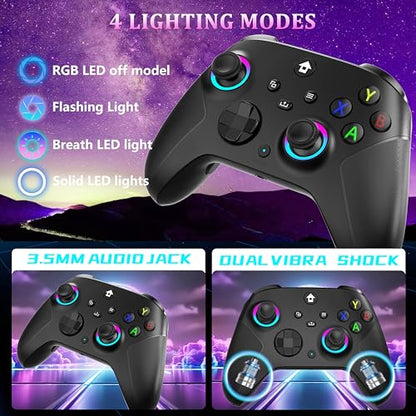 YUYIU Wireless 2.4GHz Controller with 7 Colors RGB Light for Xbox Controller, Xbox One Series X|S,Consoles,Steam PC Windows, with 1000mAh Battery/Hall Effect Sticks/Turbo/Programmable, 3.5mm Audio Jack (BLACK) - color: BLACK