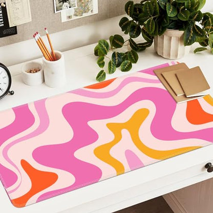 iCasso Large Mouse Pad (35.4x15.7 in), Keyboard Mouse Mat Desk Pad for Work | Desk Mat Gaming Mousepad with Stitched Edges, Game, Office, Home-Pink Topographic - color: Pink Topographic