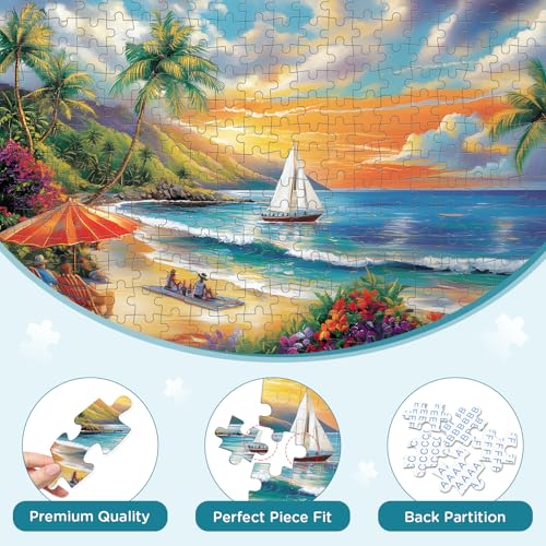 300 Pieces Puzzles for Adults, Summer Beach Jigsaw Puzzles 300 Pieces Puzzles for Adults Kids, Colorful Sunset Boat Jigsaw Puzzles, Birthday and Holiday Challenging Gift Toy 20.5x15 in - style: Summer Beach