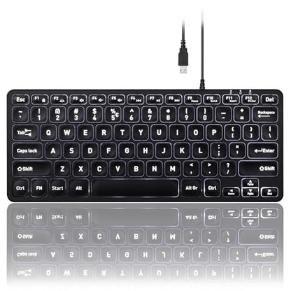 Perixx PERIBOARD-332 Wired Backlit USB Keyboard - Mini 11.22x4.57x0.83 Inches - Slim Scissor Keys with Big Font - White Illuminated LED - US English - style: Wired Backlit