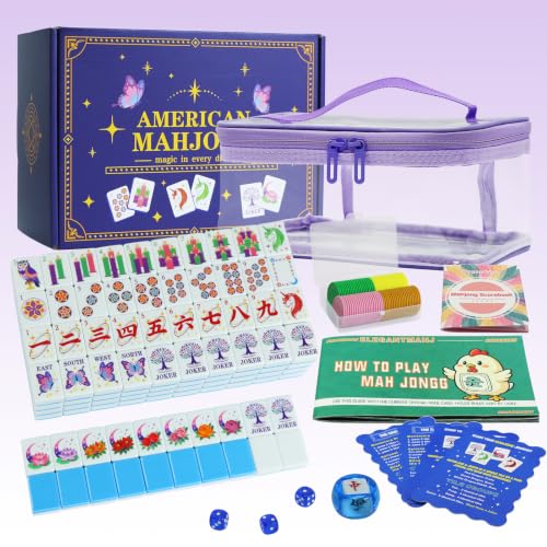 American Mahjong Set, 160 Blue Engraved Melamine Tiles | 1.2x0.9 Inches Travel Mahjong Tiles, Storage Bag, For Adult Social Games, Beginners & Mah Jongg Lovers Gift