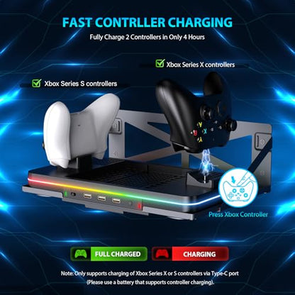 Wall Mount with Cooling Charging Stand for Xbox Series X/S, Luckit Vertical Dual Controller Charger Station Compatible Xbox Series X/S Console Accessories with Cooling Fan, 3 USB Ports&2 Headset Stand - size: Wall Mount + Cooling Charging Stand