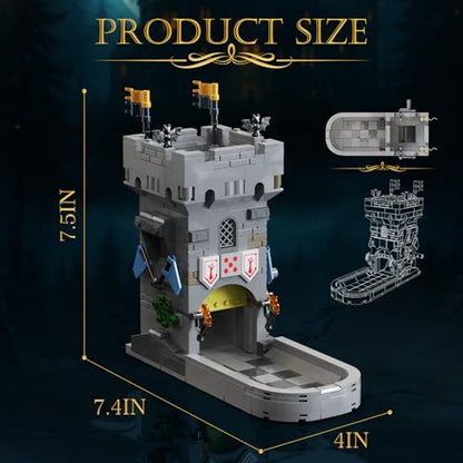 Dice Tower Castle Building Set, Creative Tabletop Games Toy with 7-Die Polyhedral Dice for DND Pathfinder, Suitable for Gamers and Enthusiasts