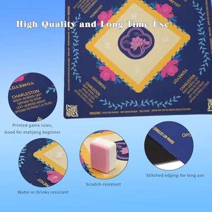 Mahjong Mat for Table 31.5"x31.5" Non Slip Noise Reduction Mahjong Table Mat with Carry Storage Bag for Playing Board Game Domiones Blackjack Poker Card (Blue) - color: Blue
