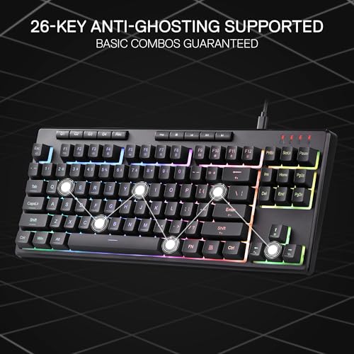 Redragon K516 Shiva TKL Wired RGB Membrane Gaming Keyboard, 87 Keys Mechanical-Feel Keyboard w/Smooth Linear Switch, On-Board Macro & Dedicated Multimedia Keys, 16.8M RGB Backlit, Software Supported - size: 87 Keys