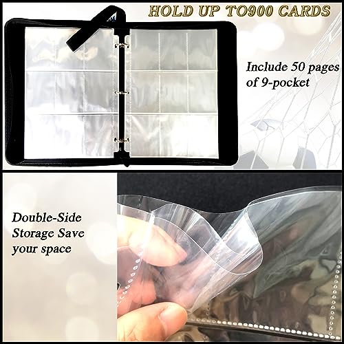 Trading Card Binder 900 Pockets, Soccer Card Binder Holder with 50 Removable Sleeves Fits 900 Sport Cards, Soccer Card Gifts Collector Album with Zipper Storage Display Case - size: 900 Pockets Soccer