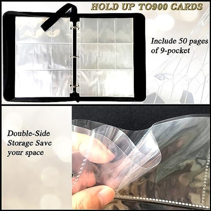 Trading Card Binder 900 Pockets, Soccer Card Binder Holder with 50 Removable Sleeves Fits 900 Sport Cards, Soccer Card Gifts Collector Album with Zipper Storage Display Case - size: 900 Pockets Soccer