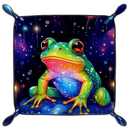 Galaxy Frog Dice Tray PU Leather Dice Rolling Tray Folding Dice Holder for Dice Games, Like RPG, DND and Other Table Games - color: Multi 2