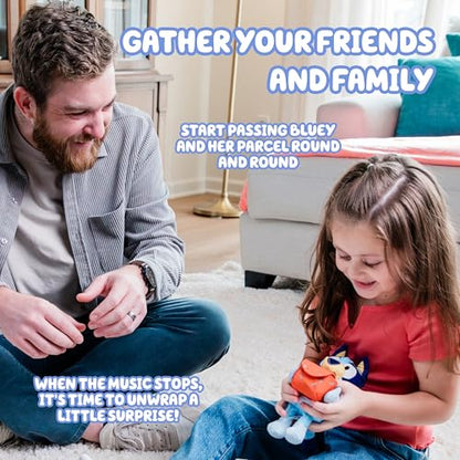 Bluey Pass the Parcel Musical Game, Soft 8" (20cm) Plush, Game for Kids | Huggable fun family game, children's party game or preschool game, three interactive kids games to play, including hot botato - style: Pass The Parcel