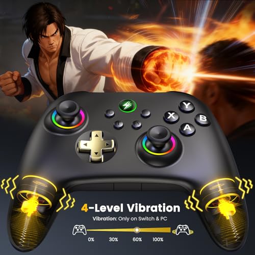Wireless PC Controller with Charging Dock - Dual Hall Effect for Zero Drift, 1000Hz Low Latency, Ergonomic RGB Design for Windows PC/Steam/Switch/Android/iOS - color: Black and Yellow-with Charger
