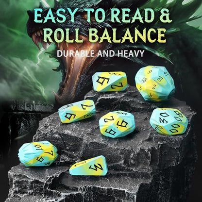 FONVGOGO Metal DND Dice Set, Dungeons and Dragons Dice Set D and D with Cardboard Box for Role Playing Games RPG TTRPG Gifts (Blue Yellow) - color: S Blue Yellow