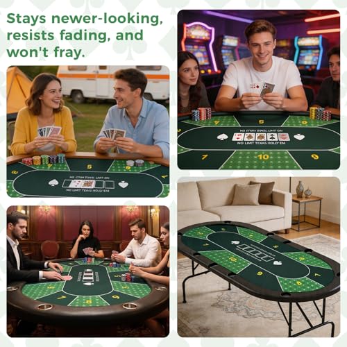 Oval Poker Table Top 70 x35 inch Texas Poker Mat for Home Game Nights | Casino Home Card Game Night UP to 10 Player Smooth Surface Non Slip Poker Table Mat Carry Case (Oval-Green) - color: Oval-green