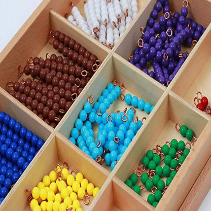 Adena Montessori Counting Beads Checker Board Beads Math Games & Teaching Numbers Counting Toys | Safe acrylic + beechwood box. 180 color-coded beads bars 1-9. Hands-on addition, subtraction & multiplication. Classroom