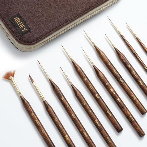 Artify Extreme Detail Paint Brushes Set, 10pcs Multi-Shape Fine Detail Brushes with Portable Bag, Ultra Fine Paint Brush Set for Miniature & Illustration Painting - color: 10pcs-handbag