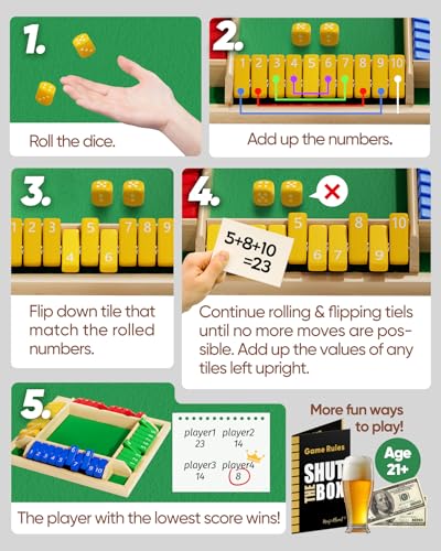 Original Classic Shut The Box Game Wooden Math Dice Board Game 2-6 Players | Table Games for Family Night Classroom Travel, Gifts for Group Kid Adult Senior, Camp Party Bar, Easy Quick and Fun - size: 6P