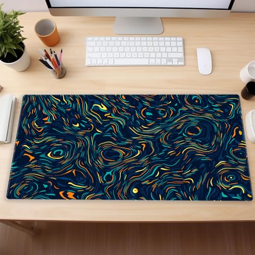 Abstract Swirl Desk Mat, XXL Large Gaming Mouse Pad | Vibrant fluid line art desk pad with smooth cloth surface and non-slip rubber base. Perfect for gaming and office. - color: Colorful Abstract Art