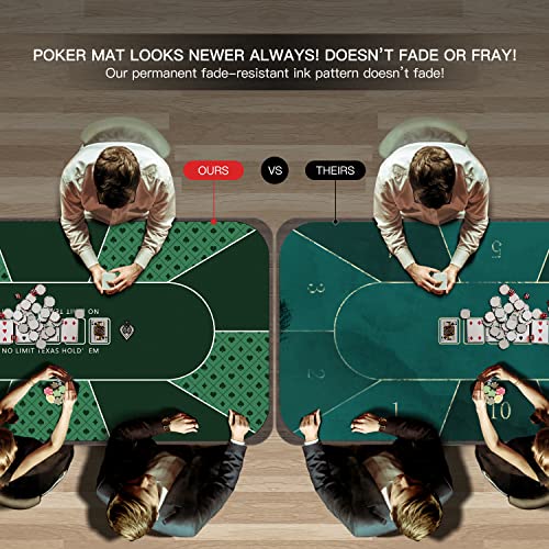 YUZPKRSI 70 x 35 Inch Poker Mat, 8 Players Texas Hold'em Poker Rubber Mat Poker Topper for Tables, Folding Portable Poker Table Top Layout w/Carrying Bag for Poker Games, Blackjack, Casino - color: 70 X 35 Inch-green