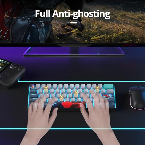 surmen 60% Wired Mechanical Gaming Keyboard, 61 Keys Backlit Ultra-Compact Mini Office Keyboard 60 Percent with Linear Red Switch for PC/Mac Gamer, Typist (61 Shark) - color: 61 Shark