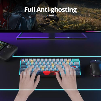 surmen 60% Wired Mechanical Gaming Keyboard, 61 Keys Backlit Ultra-Compact Mini Office Keyboard 60 Percent with Linear Red Switch for PC/Mac Gamer, Typist (61 Shark) - color: 61 Shark