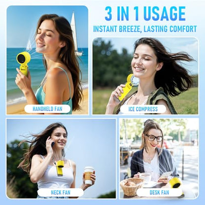 PlayHot Portable Handheld Cooling Fan, Travel Essentials, Gifts for Women | Instant Cooling, 10m/s Airflow, 5-Speed, 10H Max, USB-C Rechargeable, LED Display, 3-in-1 Foldable for Cruise, Beach Vacation - color: Yellow