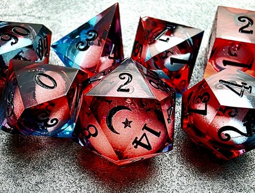 Star Moon Liquid Core Sharp Edge Crystal Dice Set for Dungeons and Dragons Polyhedral RPG Tabletop Dice (Astral-Blue Red) - color: Astral-blue Red