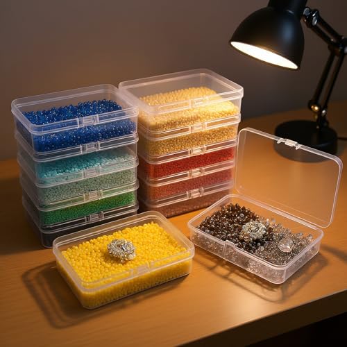 Rectangular Clear Plastic Storage Containers, 12 Pack | 4.5 x 3.3 x 1.1 inch, Hinged Lid, For Beads and Small Craft Items - size: 4.5 x 3.3 x 1.1 inch