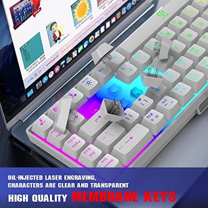 Snpurdiri 60% Percent Gaming Keyboard (68 Keys, White) | Compact RGB Backlit Ergonomic Small Mini Keyboard for Windows, PC, Laptop, Gaming - color: White