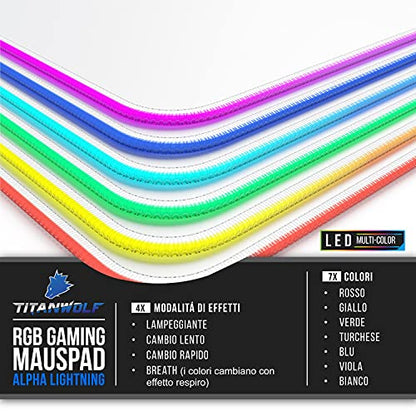 – RGB Gaming Mouse Pad XXL - Gaming Mouse Pad - 800x300 mm - 11 LED Colors and Light Effects - Precision and Speed - Rubberized Bottom Side - Washable - for PC and Laptop