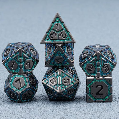 DND Metal Dice Set, Polyhedral Dice Set for RPG D&D Dice with Cracks Dungeons and Dragons Dice Set for RPG TTRPG D&D Die with Gift Case(Black Nickel Dark Green) - color: Black Nickel Dark Green