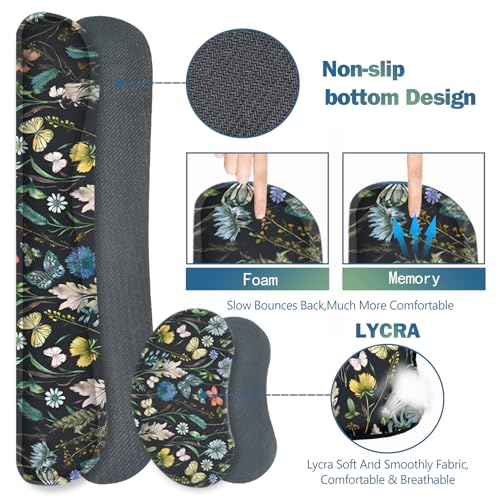 ARTSO Keyboard Mouse Pad Set, Extended Mouse Pad with Keyboard Wrist Rest Support, Memory Foam Ergonomic Desk Pad Set for Home Office, Flower Leaf Butterfly - color: Flower Leaf Butterfly