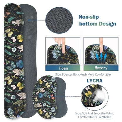 ARTSO Keyboard Mouse Pad Set, Extended Mouse Pad with Keyboard Wrist Rest Support, Memory Foam Ergonomic Desk Pad Set for Home Office, Flower Leaf Butterfly - color: Flower Leaf Butterfly